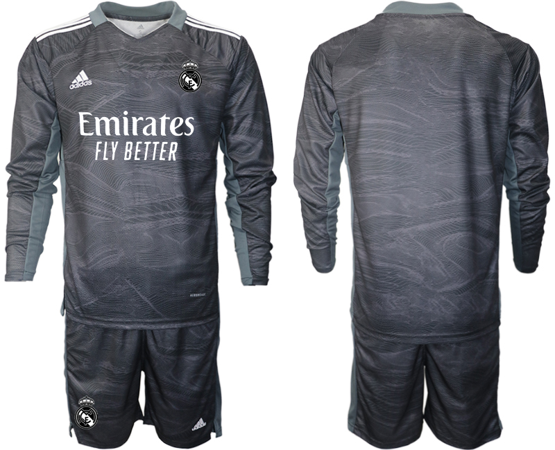 Men 2021-2022 Club Real Madrid black Long Sleeve goalkeeper blank Soccer Jersey->real madrid jersey->Soccer Club Jersey